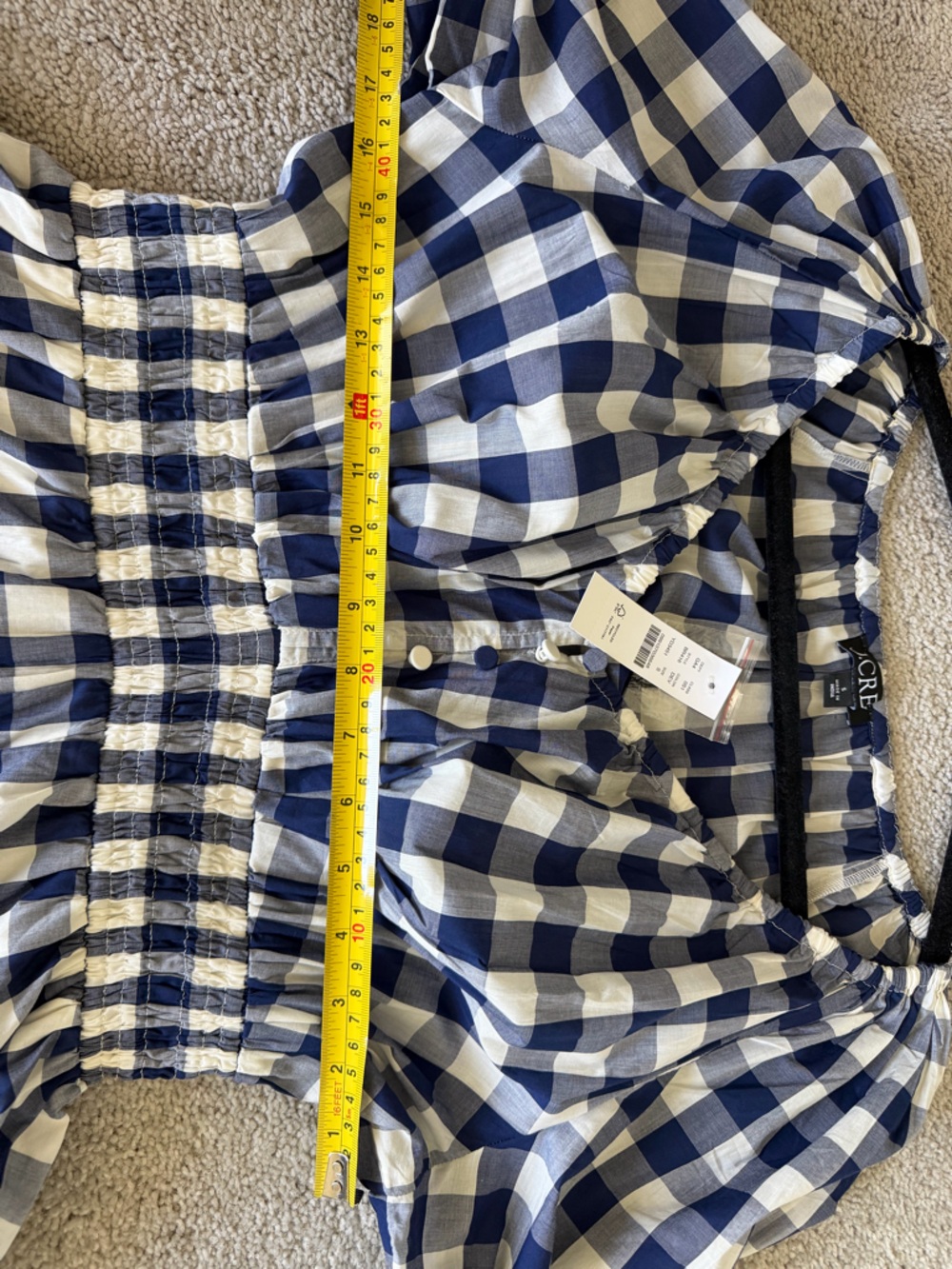 J.Crew Navy Gingham V-Neck Smocked Mini Dress Size S NWT Puff Sleeve Cotton - Picture 10 of 12